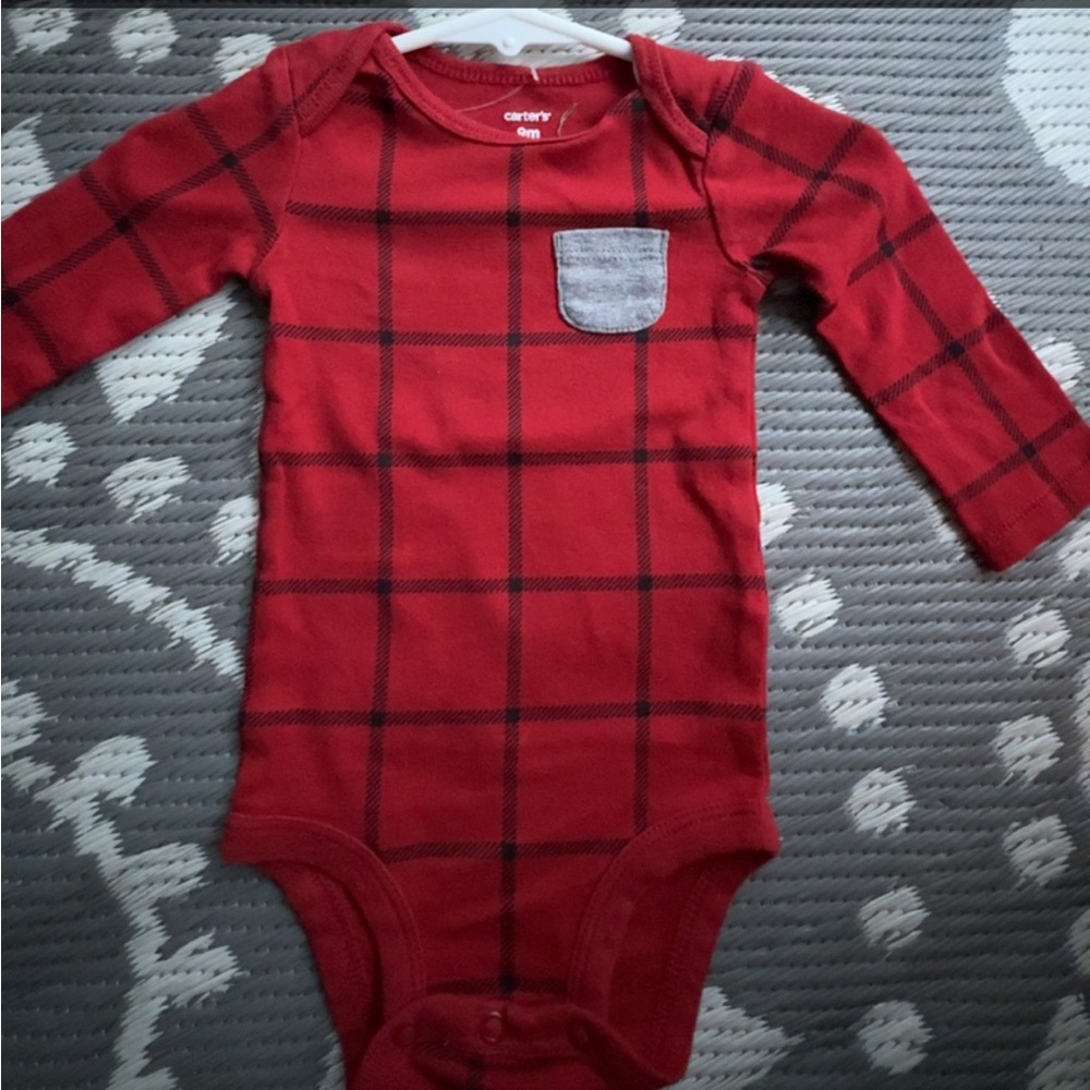 Red Plaid Long Sleeve Baby Onesie
